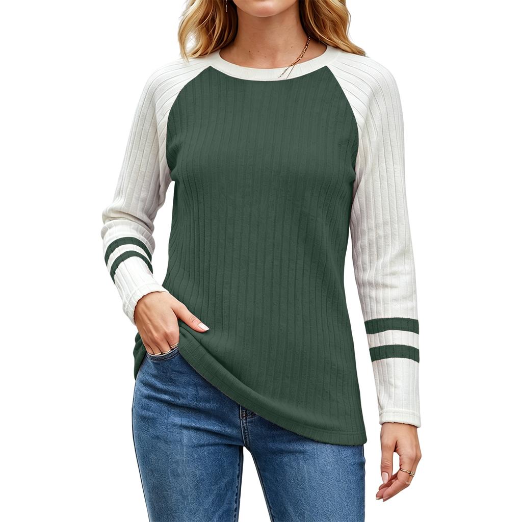 Women's Color Block Round Neck Long Sleeve Knit Top for Casual Daily Wear