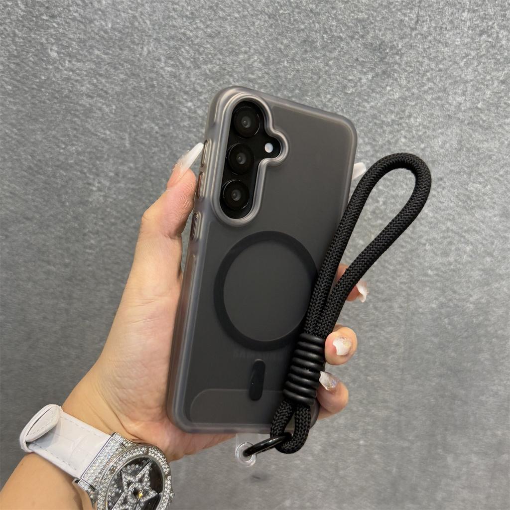 Magnetic Lanyard Matte Case for Samsung Galaxy S26 Ultra S25 Edge S24 Plus A26 A36 A15 A16 Hand Wrist Strap Frosted Cover