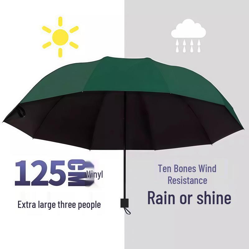 Yu Zhong Dual-Use Large Folding Umbrella for Men & Women, Sun & Rain Protection, Black Glue Shade, Perfect Gift.