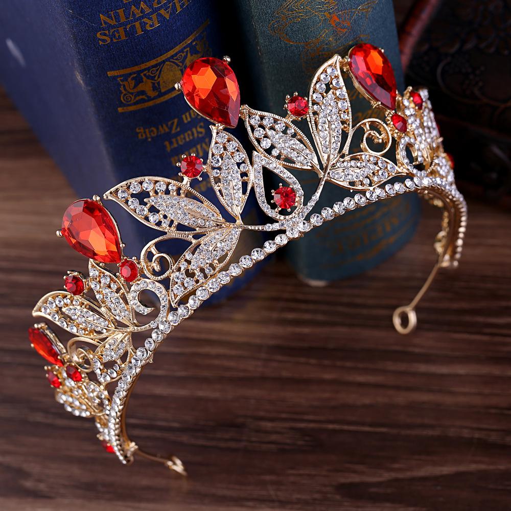 Bridal Jewelry Leaf Shape Wedding Baroque Queen Golden Crown Wedding Dress Accessories