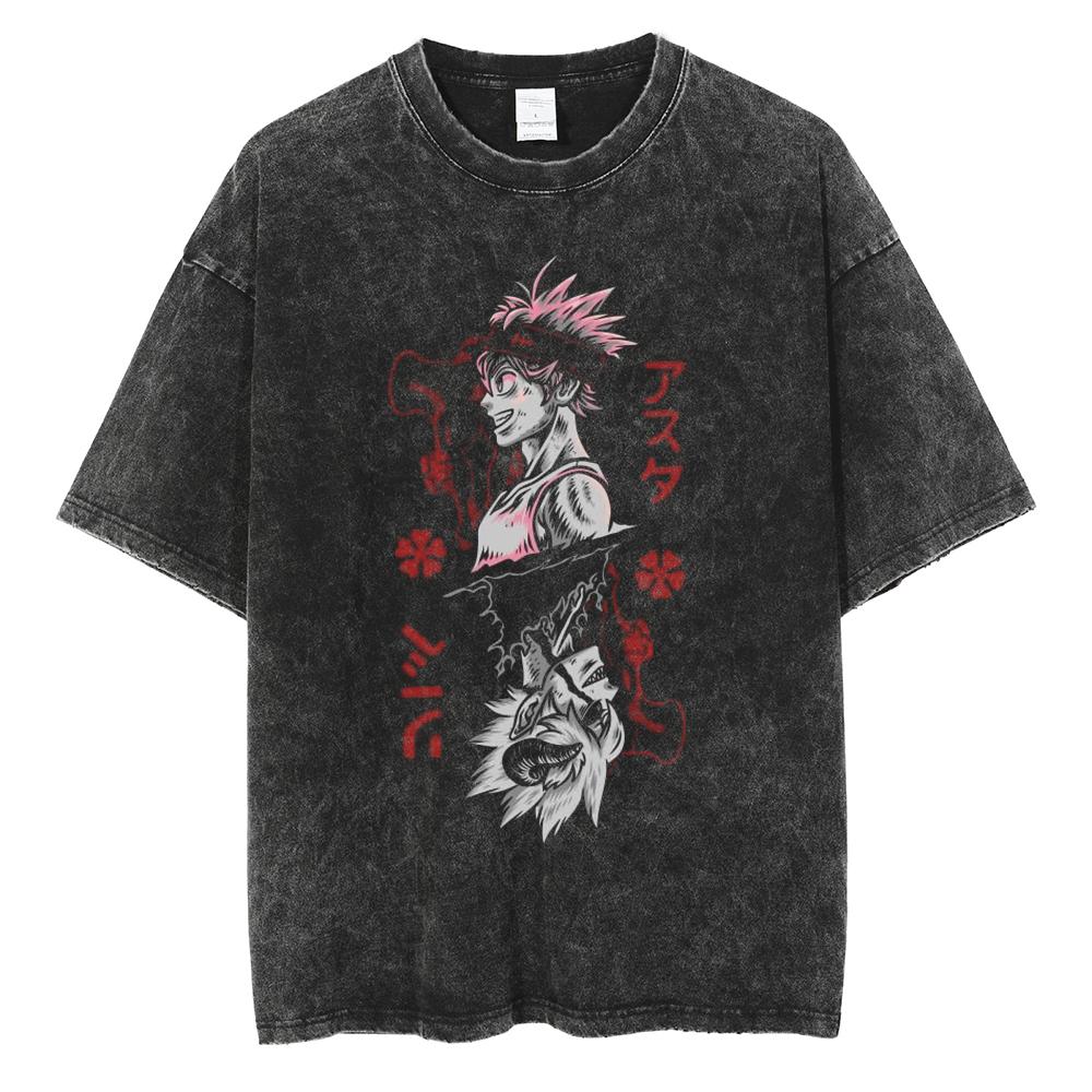 Black Clover Asta T Shirt Harajuku Gothic Tshirt Vintage Washed Tshirt Clothing Summer Short Sleeve Cotton Tees Streetwear