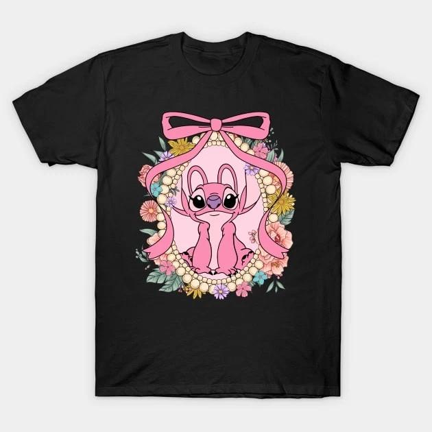 Cute Angel Floral Coquette Black TShirt S