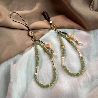 Hanging Ornaments Mobile Phone Chain Vintage Antique Green Wrist Rope Pendant  For Men