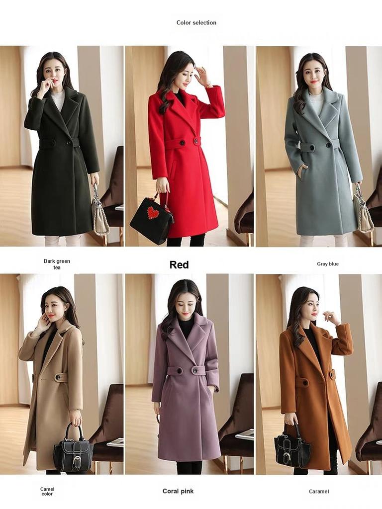 Korean Fashion Temperament Wool Coat Women Long Sleeve Autumn Winter Women's Slim Fit Wool Coat