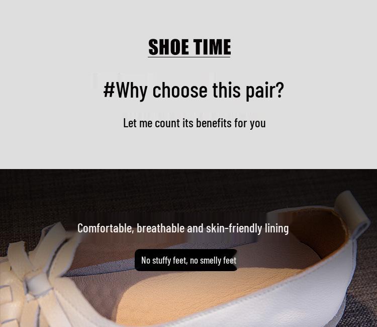 Women's White Cowhide Leather Casual Shoes - Spring/Summer 2025, Soft Jelly Sole, Flat Design