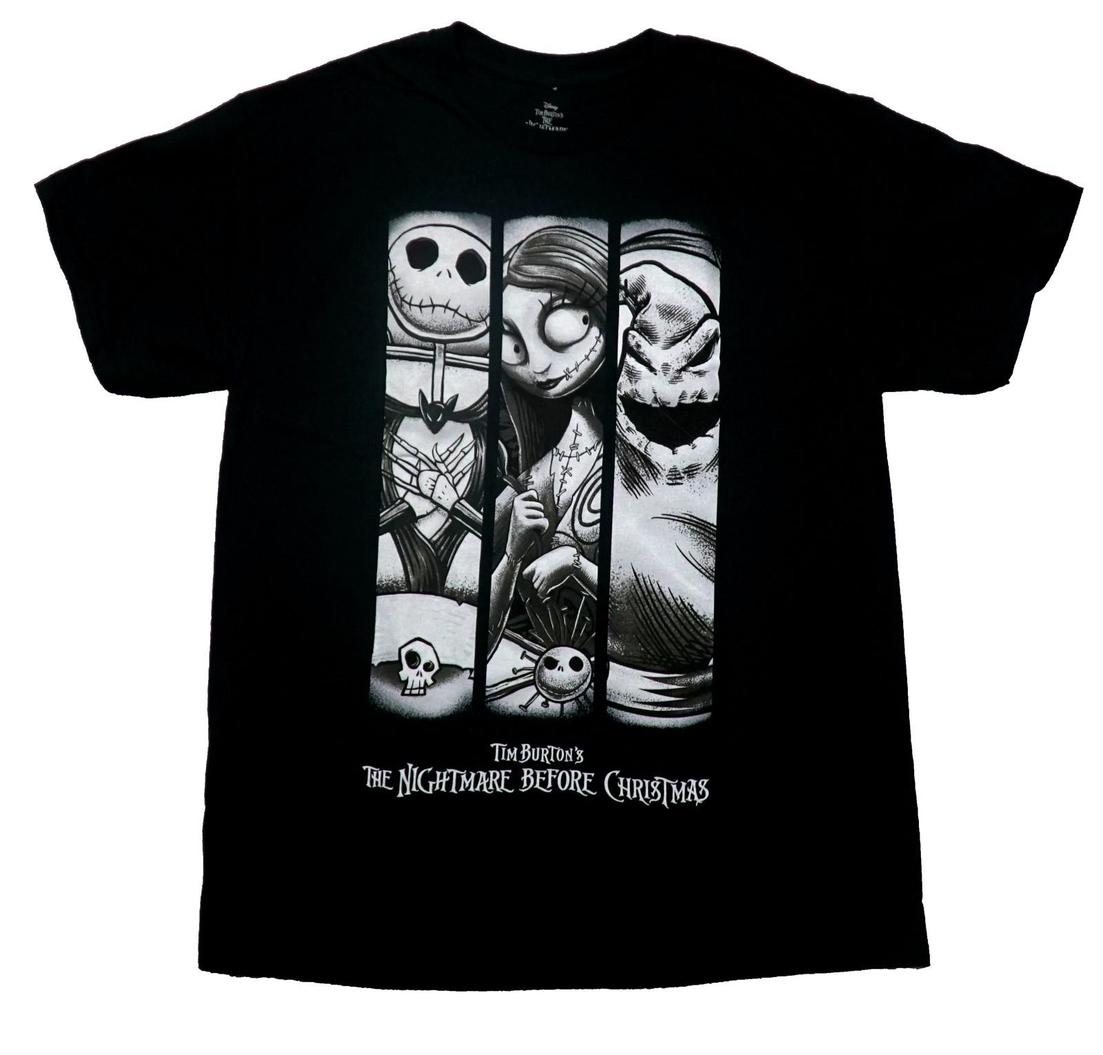 Nightmare Before Christmas New Adult T-Shirt -Grayscale Jack, Sally & Oogie XL