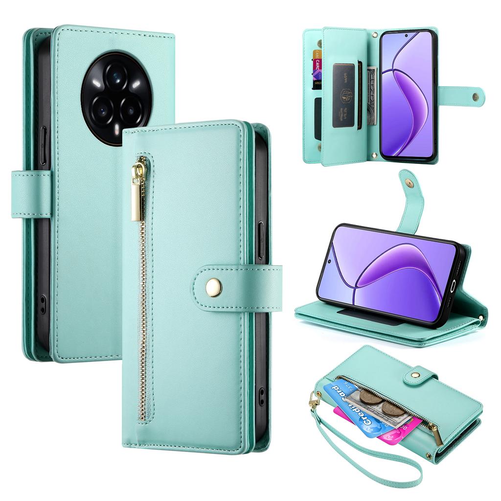 DF-011 Para Realme 14 Pro+ 5G Capa com Bolso Carteira com Zíper Capa de Celular em Couro com Alças