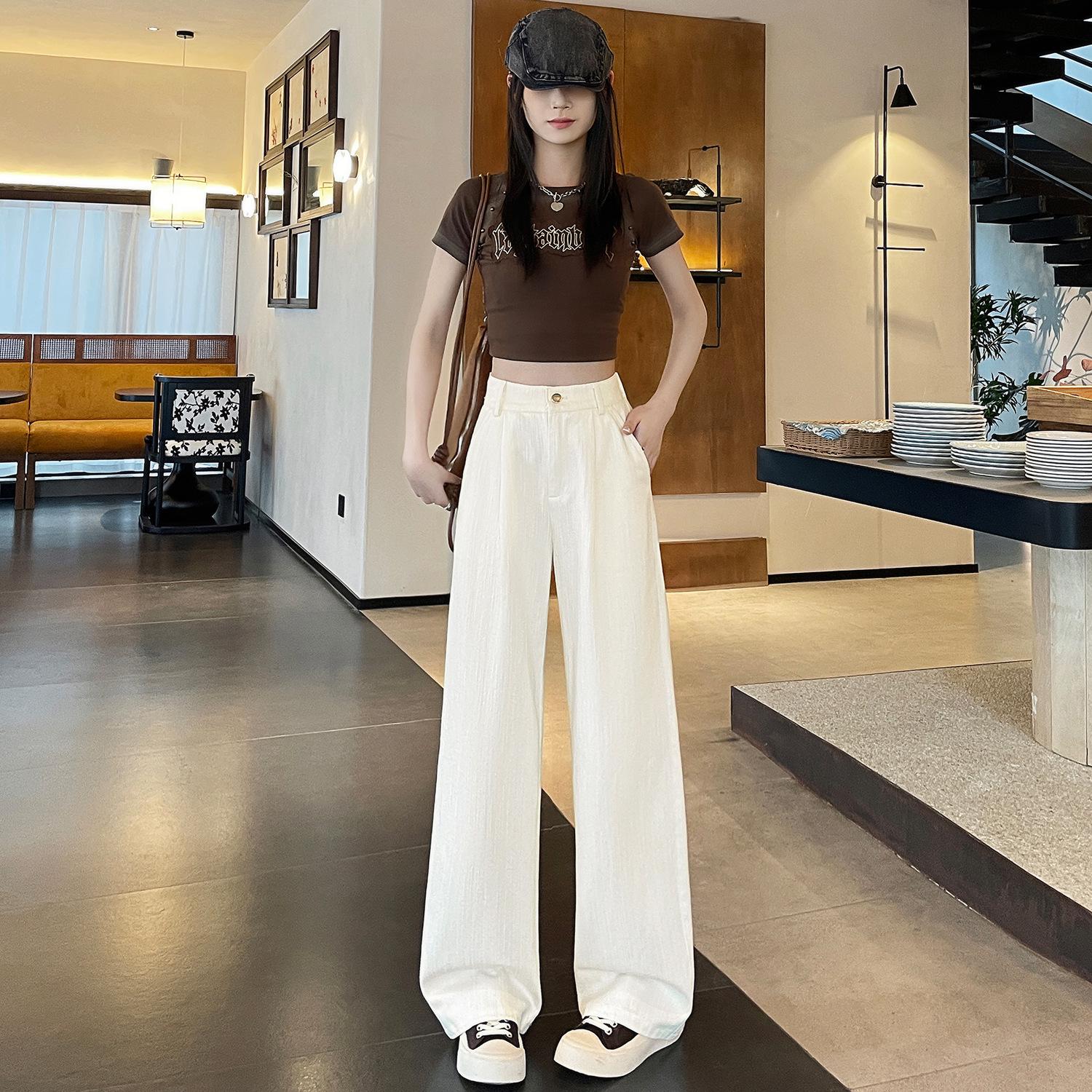 Blue Striped High Waist Slimming Wide Leg Pants - Spring 2026 L