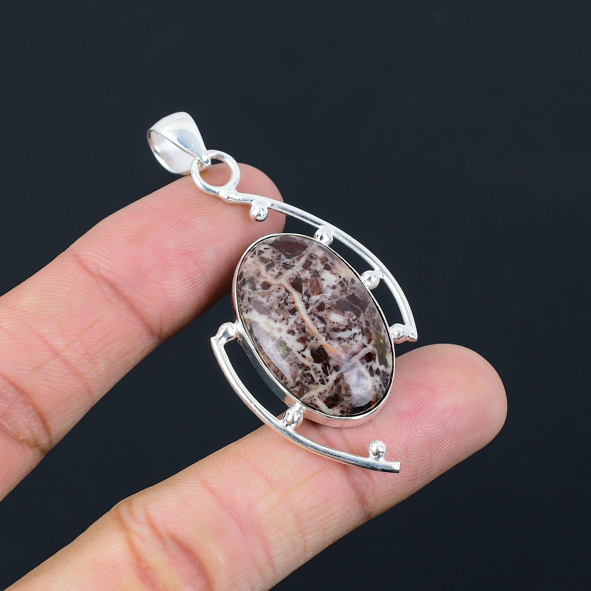 925 Sterling Silver Oval Coconut Jasper Stone Ethnic Unique Engagement Pendant