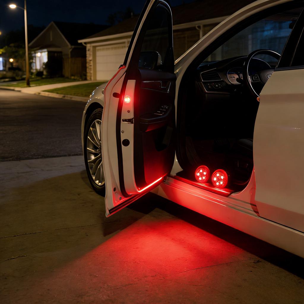 Car Door Light, Wireless Led Warning Lamp, Red Strobe Flash, Anti-Collision Signal, Safety Alarm, Universal Parking Light, 2Pcs
