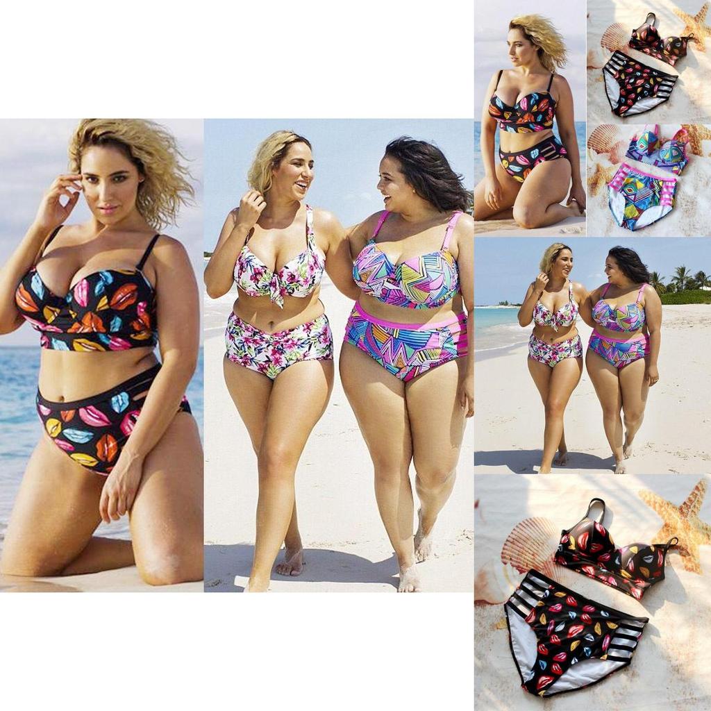 Stylish Women Push Up Padded Plus Size Bikini Set With High Waist Design For Comfort
