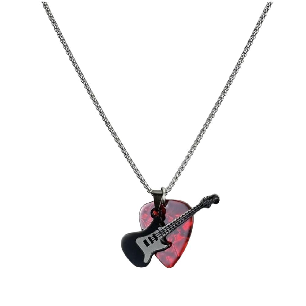 Hip-hop Guitar Pick Pendant Necklace Punk Electric Guitar Sweater Chain Guitar Chain Choker  Unisex