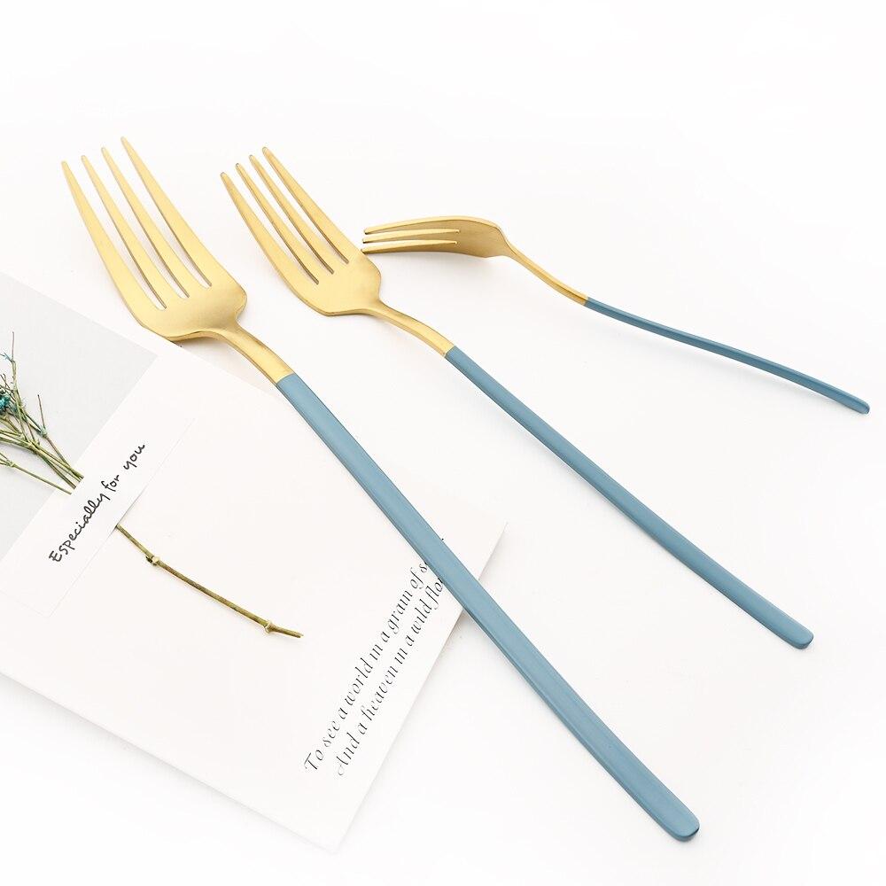 Furculiță Linguriță Cuțit Bețișoare Set de tacâmuri Blue Gold Set din oțel inoxidabil 304 linguriță Argintărie Set de veselă pentru cină Dropshipping