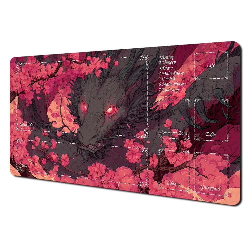Purple Rose Galaxy Dragon MTG Playmat AntiSlip Stain Resistant Fantasy Gaming Desk Mat for TCG Players