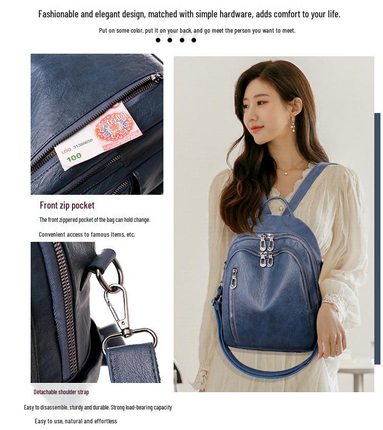 2024 Women's Soft Leather Waterproof Backpack - Large Capacity, Casual Korean Style for Shopping, Travel, and Mommy Needs