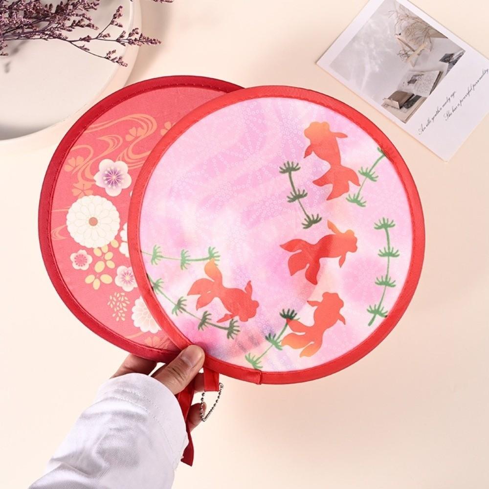 Floral Round Hand Fan Mini Pocket Cooling Fan New Handheld Folding Fan Outdoor Beach