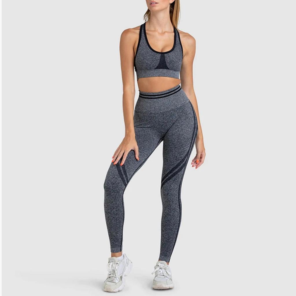 Women Seamless Sports Bra and High Waist Leggings Set Two Piece Workout Outfits Yoga Gym Fitness Activewear for Training Running