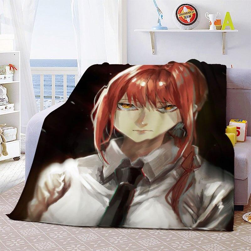 Makima Kawaii Girl Chainsaw Man Überwurfdecke Anime Schlafzimmer Sofabezug dünne Decke Halloween Weihnachtsgeschenk Home Room Decor