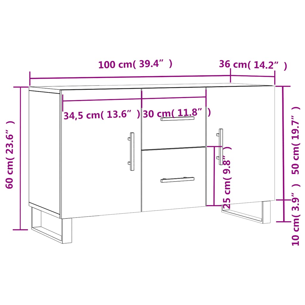 Sideboard Smoked Oak 100x36x60 Cm Particleboard