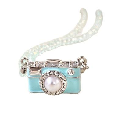 Collana Ciondolo Macchina Fotografica Vintage con Perline di Cristallo Catena Regolabile 45cm per Donna Gioiello Elegante per la Clavicola Regalo