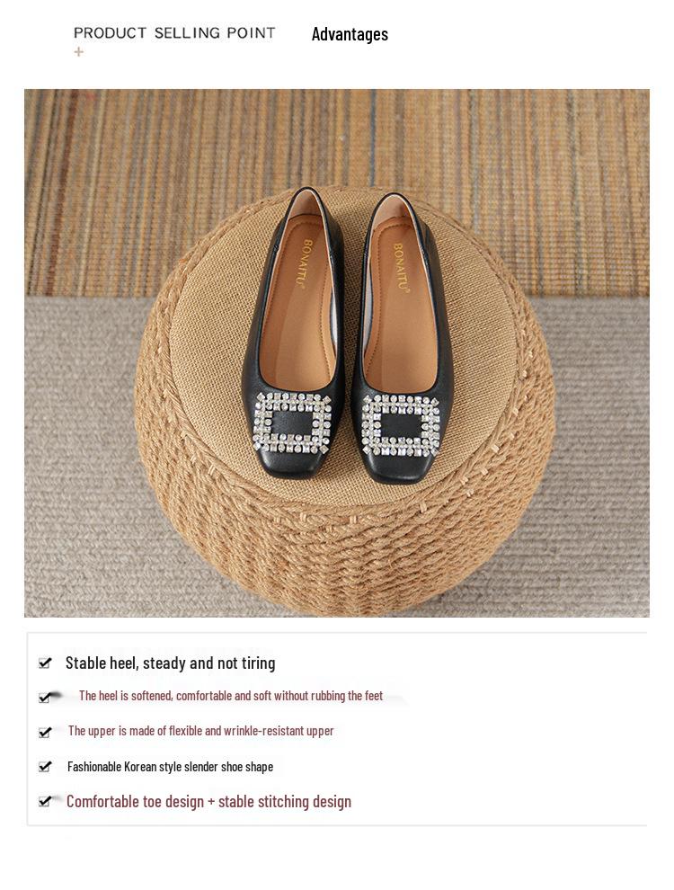 Women's Genuine Leather Nude Flats - Soft Sole, Low-Cut, Plus Size (41-43), Summer 2025 Collection