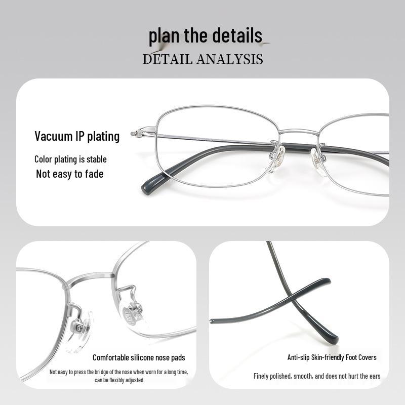 High-Intelligence Silver Ultralight Pure Titanium Narrow Eyeglasses for Women, Square/Round Face, Model 8933