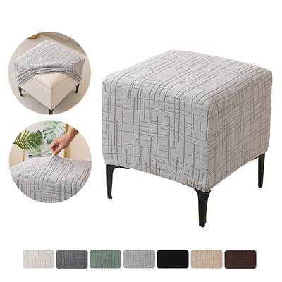 1PC Jacquard Square Ottoman Cover Stretch Soft Footrest Slipcovers Square Footstool Covers Removable All-inclusive Living Room