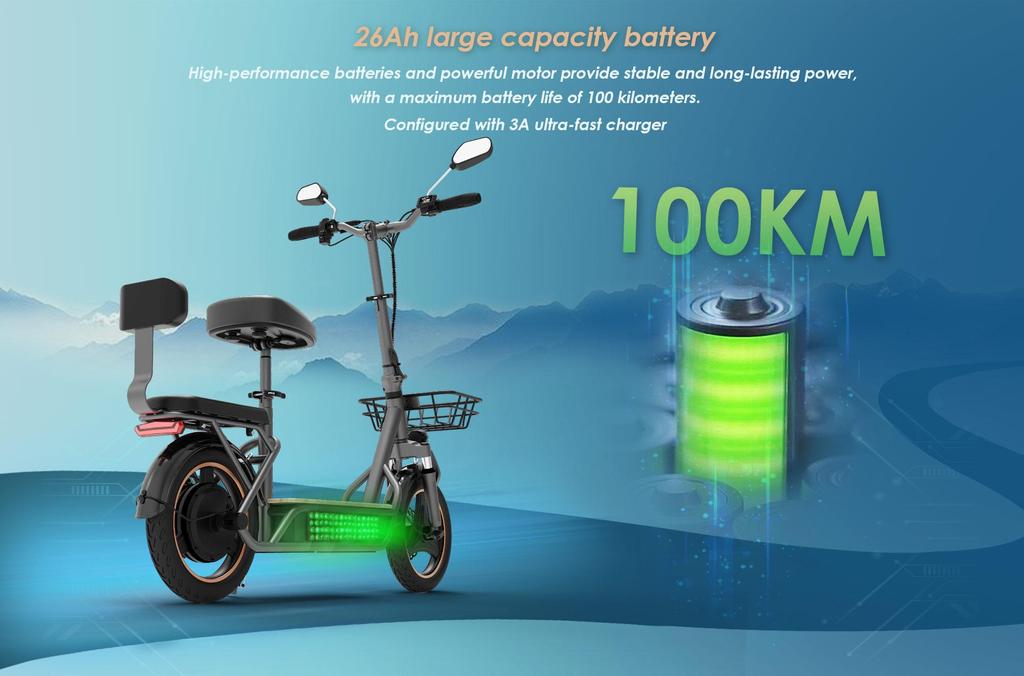 KuKirin C1 Pro Elektrisk Scooter, 500W Motor, 26AH Batteri, Tophastighed 45 Km/t, Rækkevidde 100 Km, Med Kurv Og Bagsæde