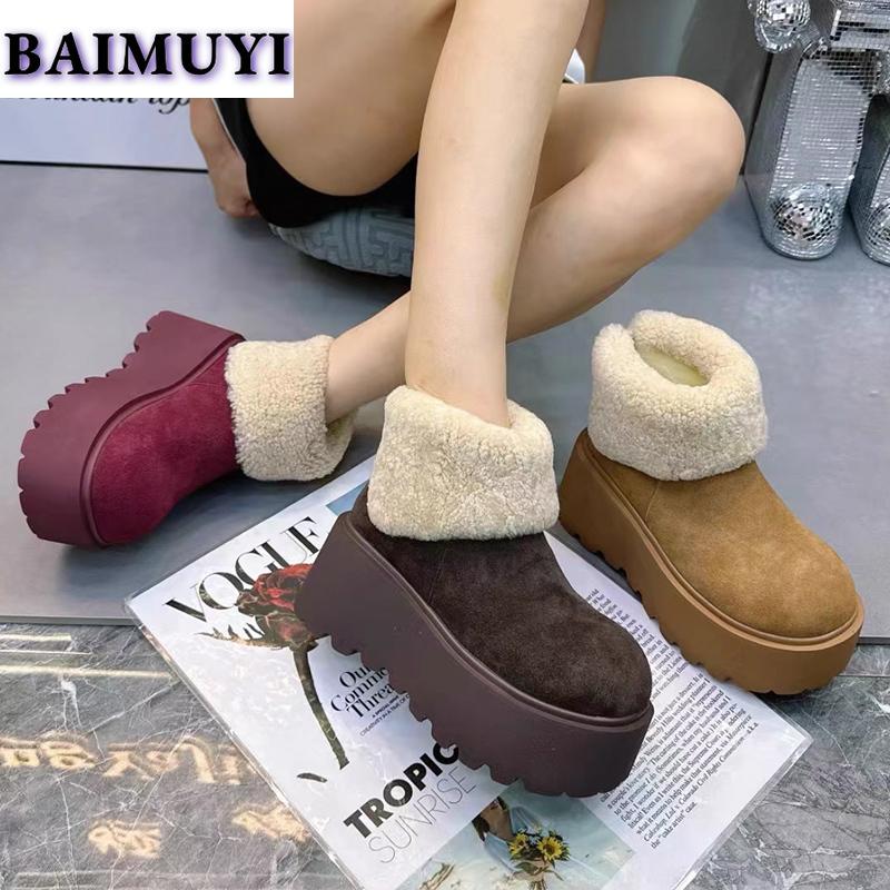 Fur Flats Platform Women Ankle Snow Boots Warm Shoes 2025 Trend Suede Winter New Short Plush Chelsea Boots Casual Mujer Botas
