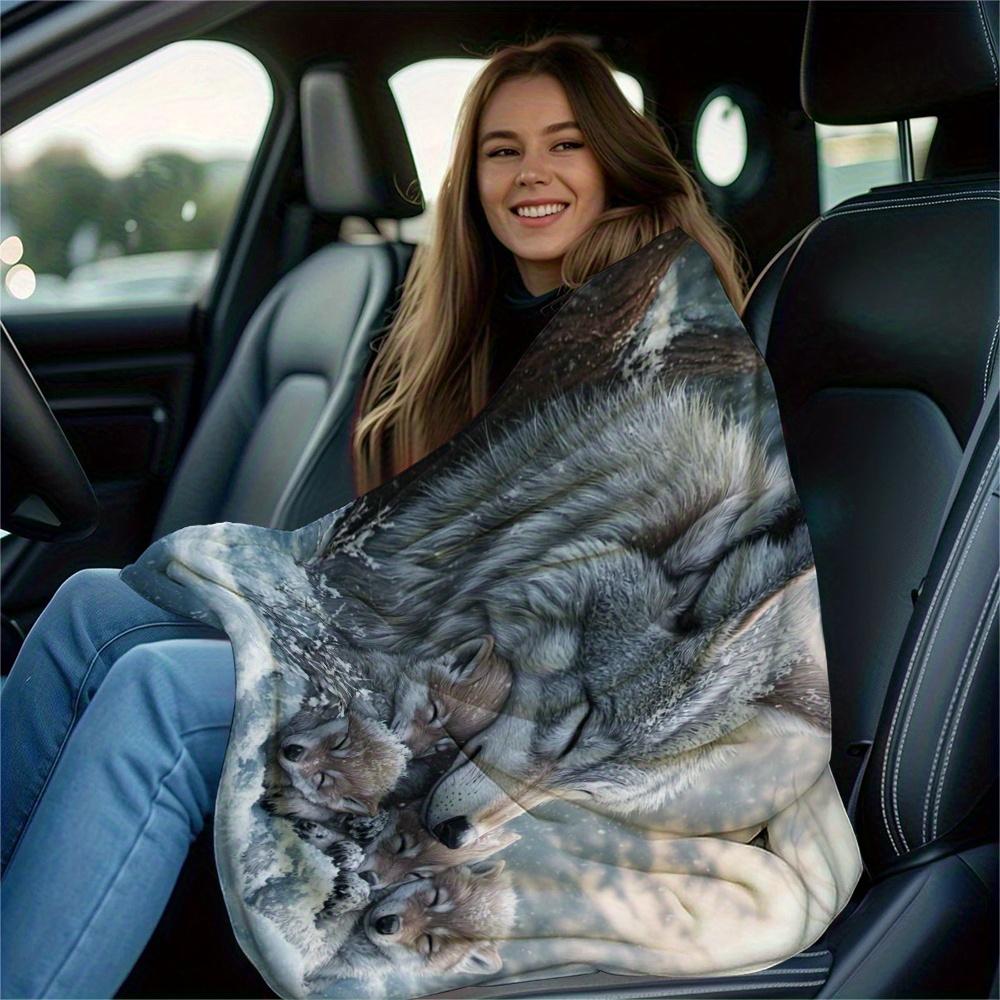 Snow Mountain Wolf Art Print Throw Blanket - Wilderness Animal Cozy Soft Accent for Sofa Bed Office Travel Gift