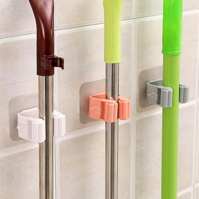 Creative And Powerful Non-Marking Pulley Mop Clip Without Punching Holes Hanging Broom Rack, Bathroom Mop Hook Adhesive Hook Hanger