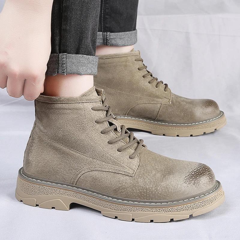 Fashion 2024 Winter Men's Ankle Boots British Style Mid Top Boots Outdoor Boots Luxury Brands Classic Design High Top Men Casual Shoes