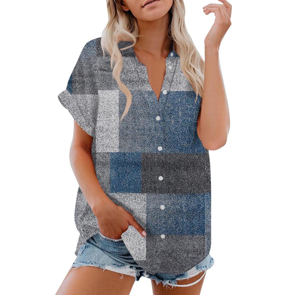 Kurzärmeliges Damenhemd, täglich modisches bedrucktes Knopfoberteil, Strickjacke mit Brusttasche