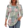 Women's Casual Loose Fit Top Three Quarter Sleeve Crew Neck Blouse Button Detail Lightweight Comfortable Fabric