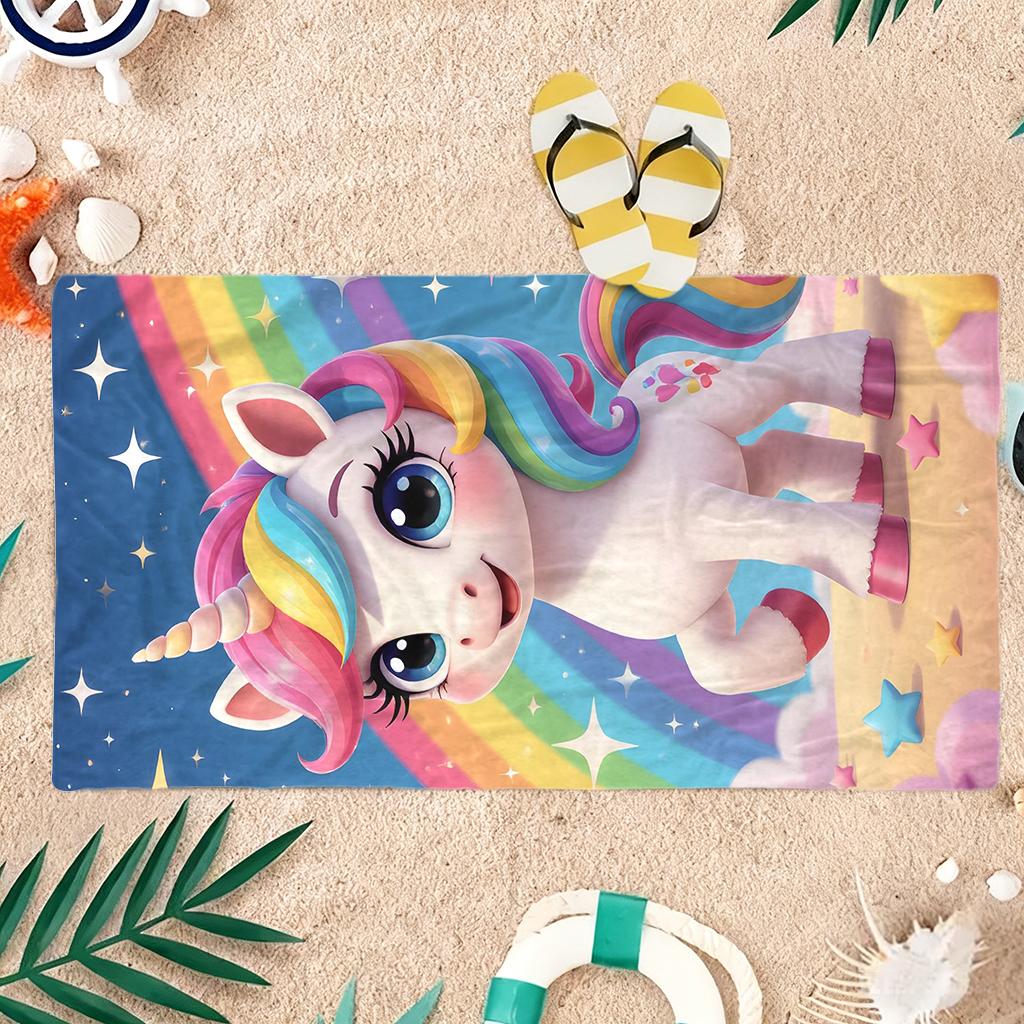 1pc Cute Rainbow Unicorn Beach Towel Pink Bow Design Super Absorbent Suitable for Beach Vacation Pool Summer Gift for Friends