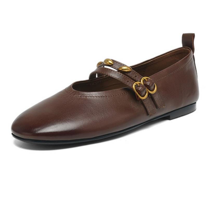 Fashion Fashion Buckle Strap Women Flat Leather Shoes Mary Jane Elegant Versatile Women Shoes 2025 High Quality Shallow Comfy Soft Flats