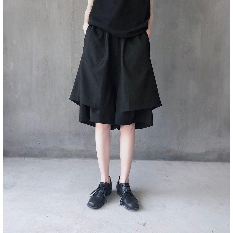 

Luxury Big Brand Cattle Goods Dark Summer Double-Layer Wide-Leg Pants Black L [Suggested 50.00 kg-65.00 kg]]