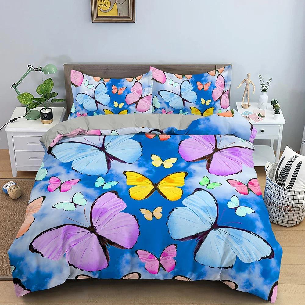 3D Printed Bedding Set Butterfly Comfortable Duvet Quilt Cover Pillowcase Bedding Set Children Bedroom Decoration Home Textile