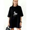 Oversized T Shirt Dress Black Horse Print Casual Wear For Women