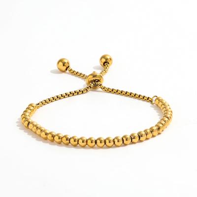 Fenny 18K PVD Gold Plated  Waterproof Fashion Lucky Round Beads Pave Adjustable Stainless Steel Bracelet for Women
