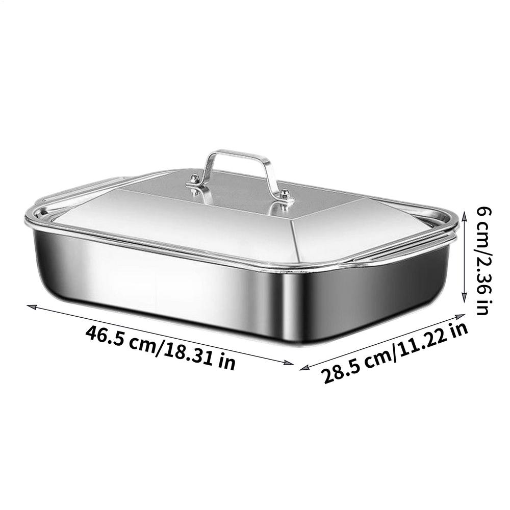Stainless Steel Baking Pan Bakeware Sheet with Lid and Handle Rectangle Cake Bakeware for Cake Bread Cookie Lasagna Gratin Pizza