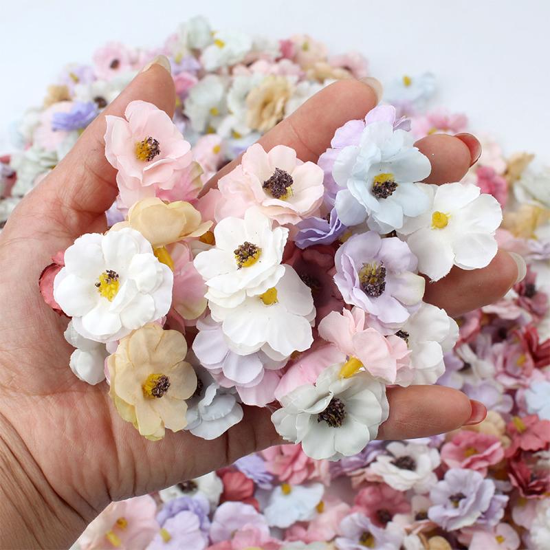 50Pcs Mini Multicolor Artificial Rose Flowers Heads Silk Fake Flowers for Home Dceor Wedding Decora Craft Wreath Gifts Accessory