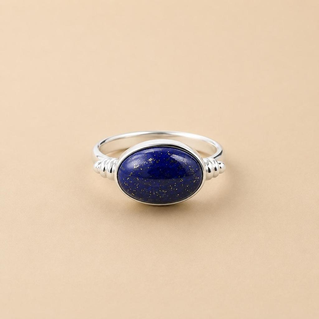 Lapis Lazuli Oval Cut 925 Sterling Silver Ring, Handmade Minimalist Bohemian Jewelry, Celestial Statement Ring