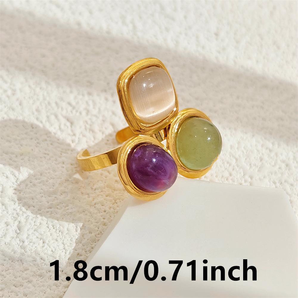 Adjustable Tricolor Stone Stainless Steel Ring - Simple and Fashionable Design for Women
