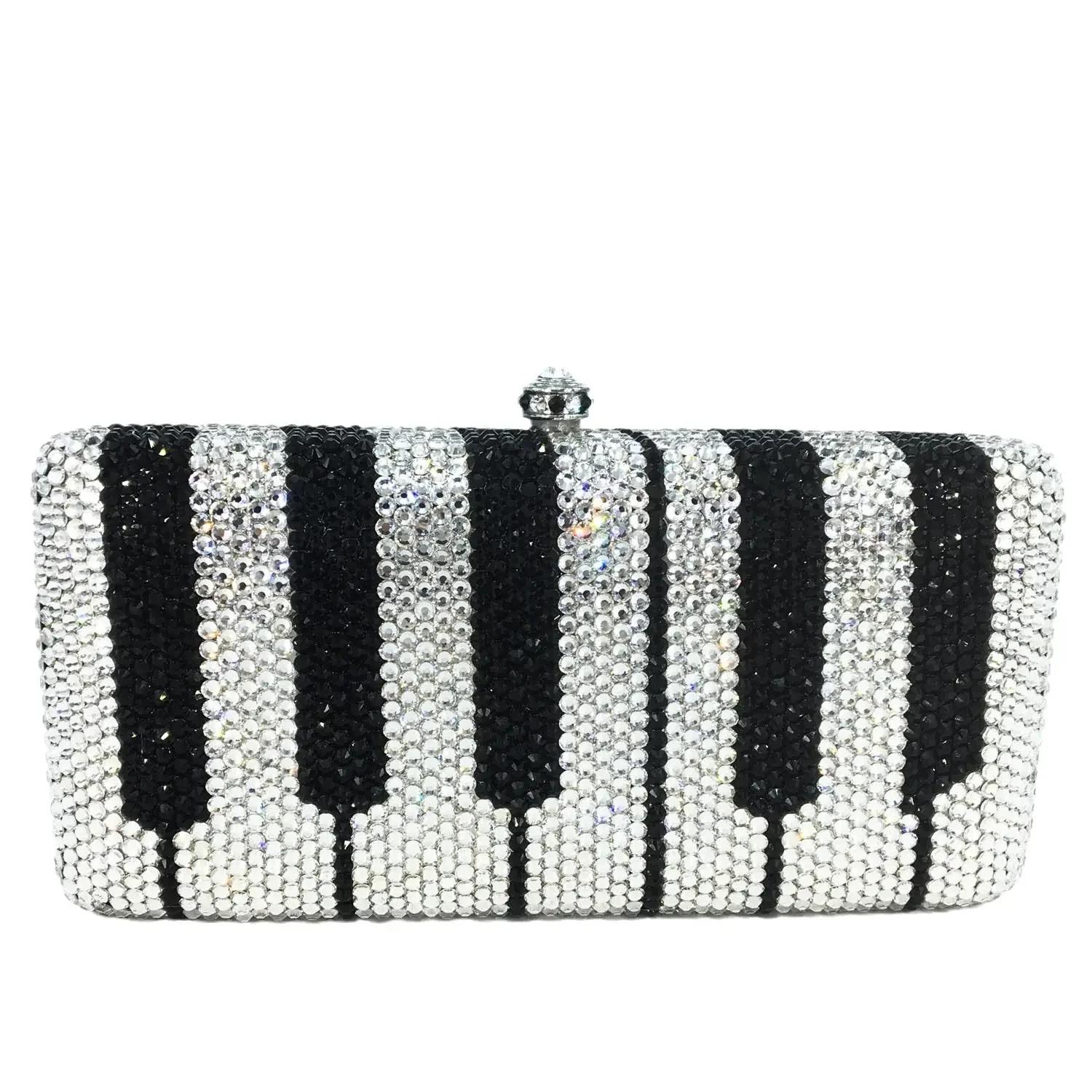 

Boutique De FGG Novelty Piano Keyboard Women Crystal Clutch Evening Minaudiere Bags Party Dinner Rhinestone Box Handbags Purses Mini Clutch