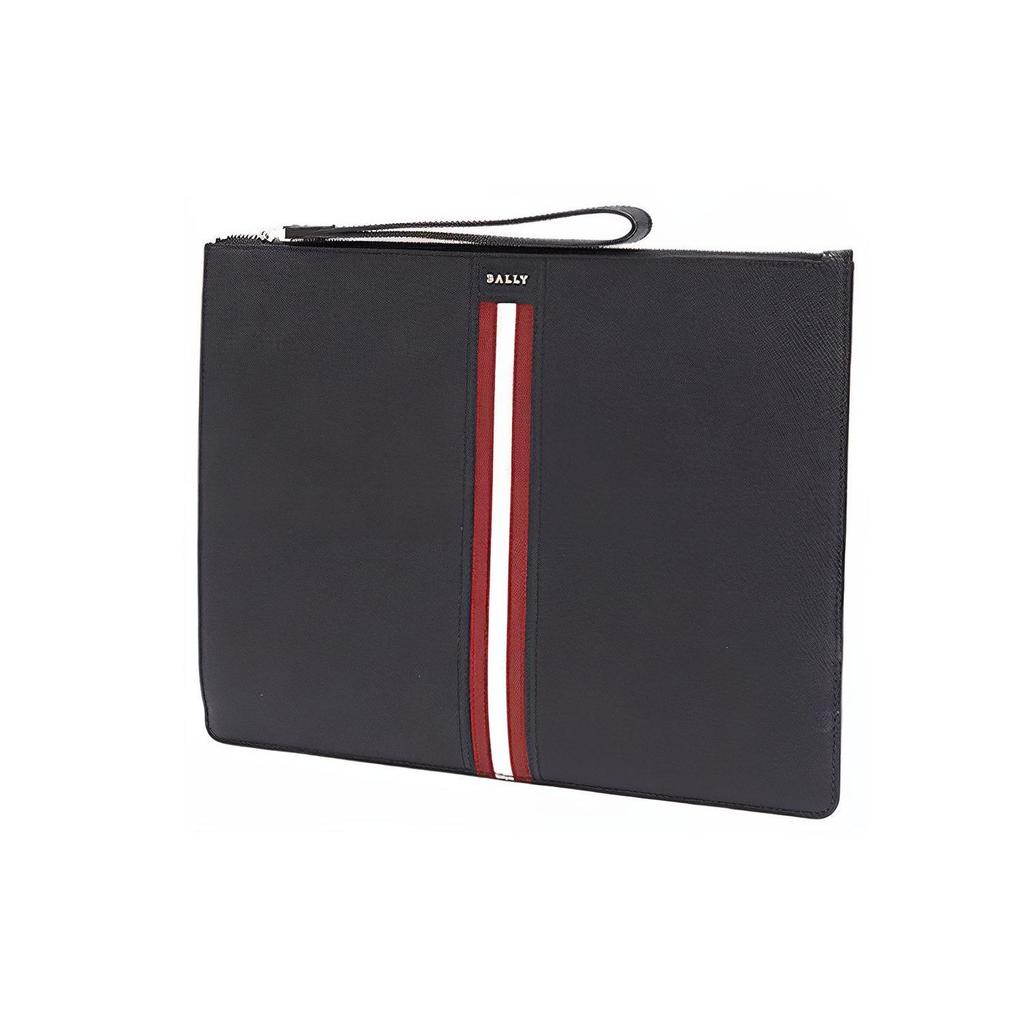 Bally Striped Decorated Leather Clutch Men Clutch Black THALDEN-LT-10