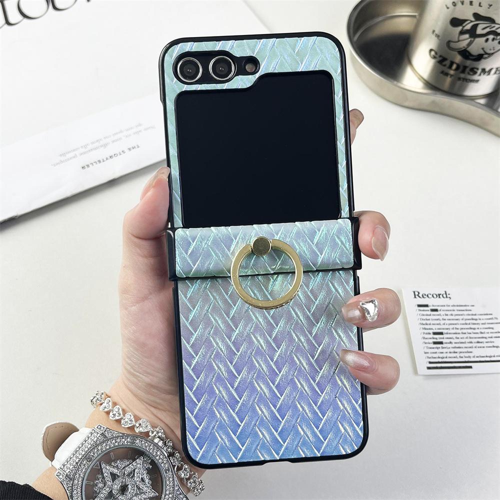 For Galaxy Z Flip Ring Bracket Case Laser Leather Cover For Samsung Z Flip4 Zflip 3 Slim Gradient Color Holder Case