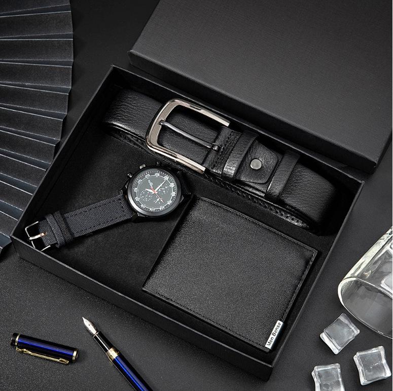 Luxury Gift Set: Belt, Wallet, Tie, Large Dial Quartz Watch (Random Cufflinks & Tie)