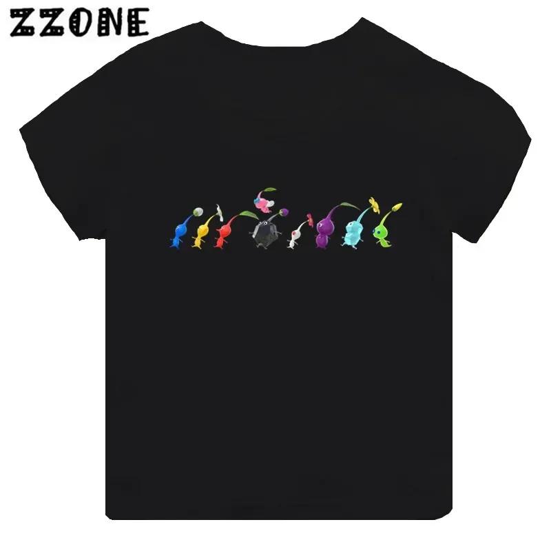 Hot Sale Video Game Pikmin 4 Print Cartoon Kids T-shirt Girls Clothes Baby Boys Black Short Sleeve T Shirt Children Tops,TH5868