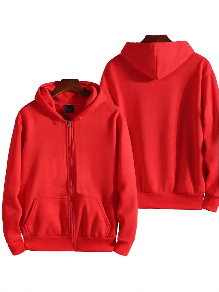 Unisex Britischer Stil Einfarbige Strickjacke mit Kapuze und Reißverschluss - Lockere Passform Sportliche Jacke
